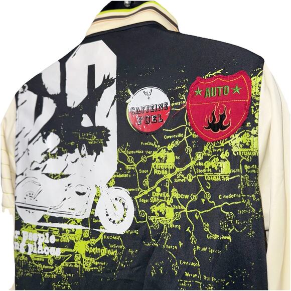 Vintage Y2K Caffeine Track Jacket Mens Medium Navy White Zip Raven Motorcycle - Picture 6 of 9